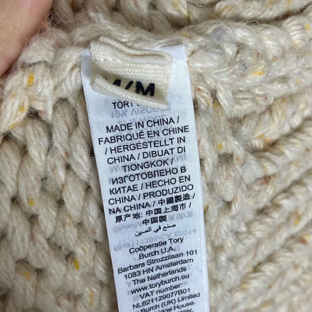 Tory Burch Speckled Hand Knit Wool Cotton Cream Dress Sweater Cowl Size M - Picture 10 of 13